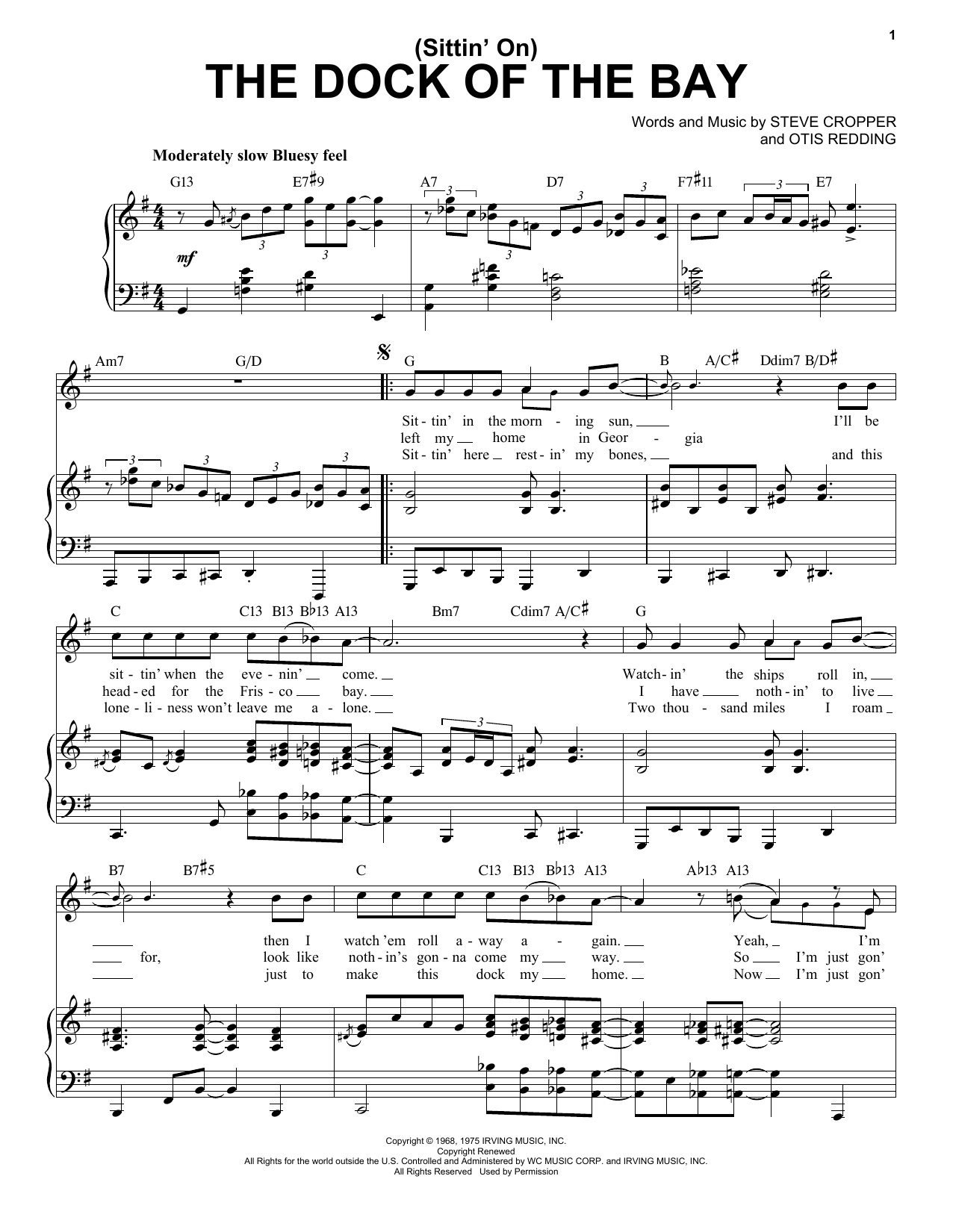 Otis Redding (Sittin' On) The Dock Of The Bay [Jazz version] (arr. Brent Edstrom) Sheet Music Notes & Chords for Piano & Vocal - Download or Print PDF