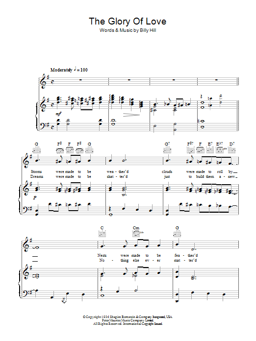 Otis Redding The Glory Of Love Sheet Music Notes & Chords for Piano, Vocal & Guitar (Right-Hand Melody) - Download or Print PDF