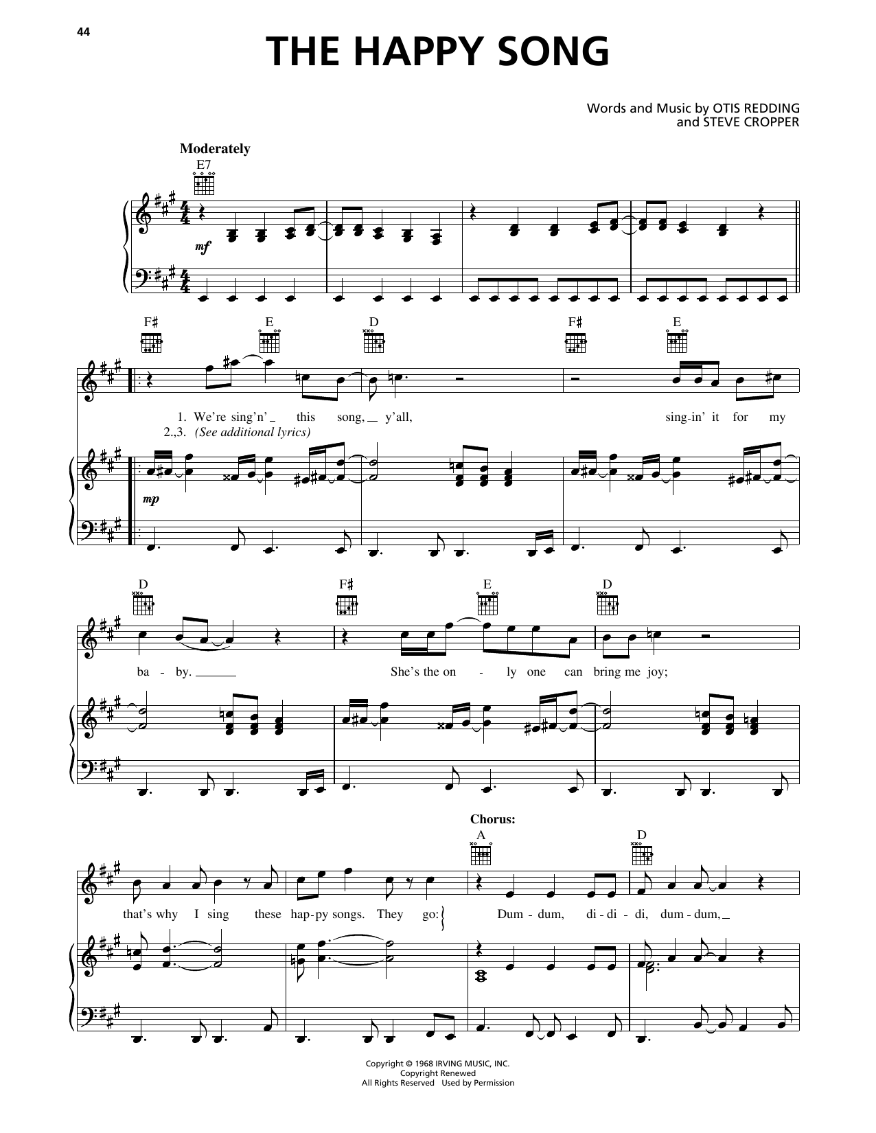 Otis Redding The Happy Song Sheet Music Notes & Chords for Piano, Vocal & Guitar Chords (Right-Hand Melody) - Download or Print PDF