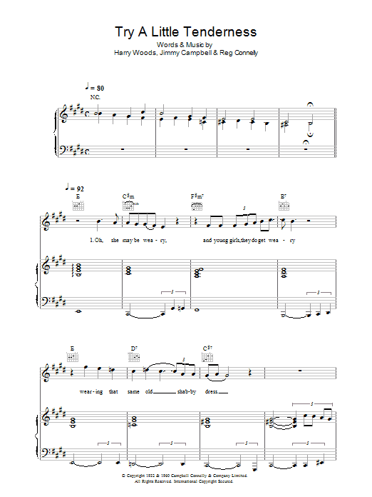 The Commitments Try A Little Tenderness Sheet Music Notes & Chords for Piano, Vocal & Guitar - Download or Print PDF