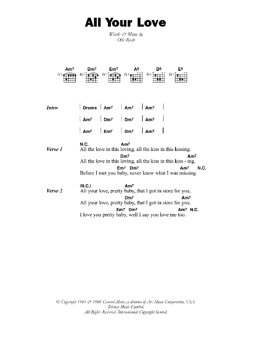 Otis Rush All Your Love (I Miss Loving) Sheet Music Notes & Chords for Bass Guitar Tab - Download or Print PDF