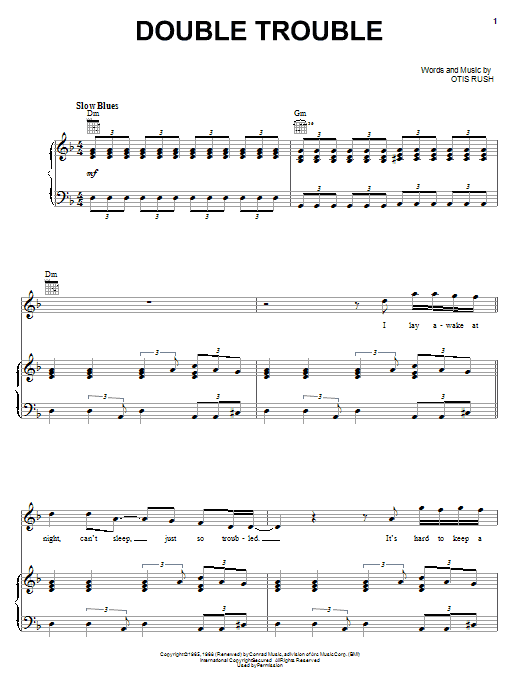 Otis Rush Double Trouble Sheet Music Notes & Chords for Piano, Vocal & Guitar (Right-Hand Melody) - Download or Print PDF Otis Rush Double Trouble Sheet Music Notes & Chords for Piano, Vocal & Guitar (Right-Hand Melody) - Download or Print PDF