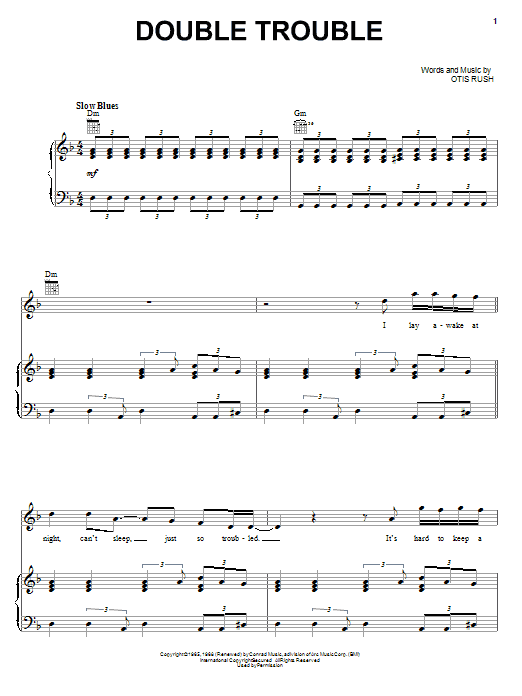 Otis Rush Double Trouble Sheet Music Notes & Chords for Piano, Vocal & Guitar (Right-Hand Melody) - Download or Print PDF