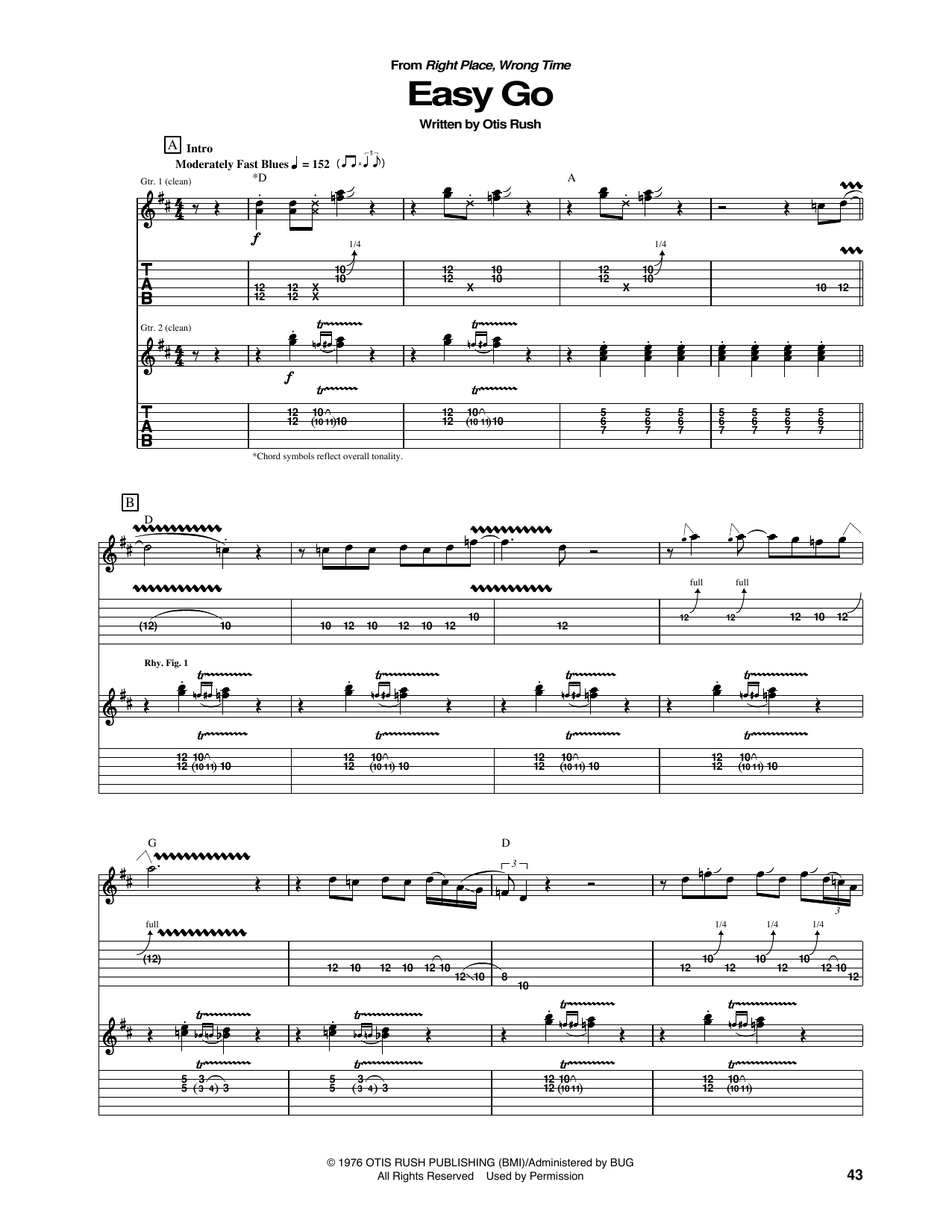 Otis Rush Easy Go Sheet Music Notes & Chords for Guitar Tab - Download or Print PDF