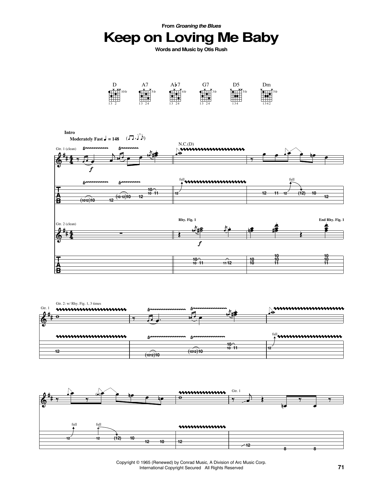 Otis Rush Keep On Loving Me Baby Sheet Music Notes & Chords for Guitar Tab - Download or Print PDF