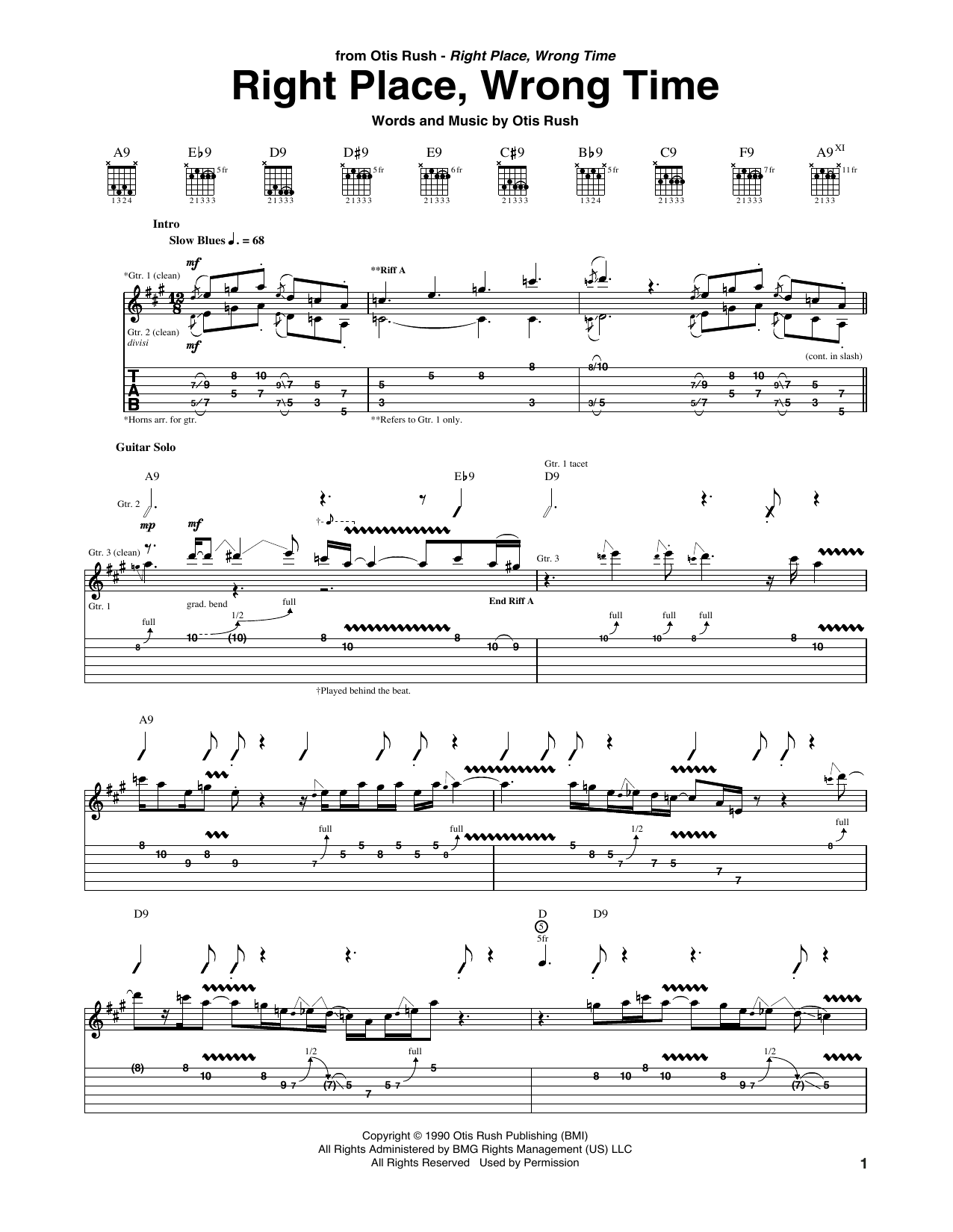 Otis Rush Right Place, Wrong Time Sheet Music Notes & Chords for Guitar Tab - Download or Print PDF