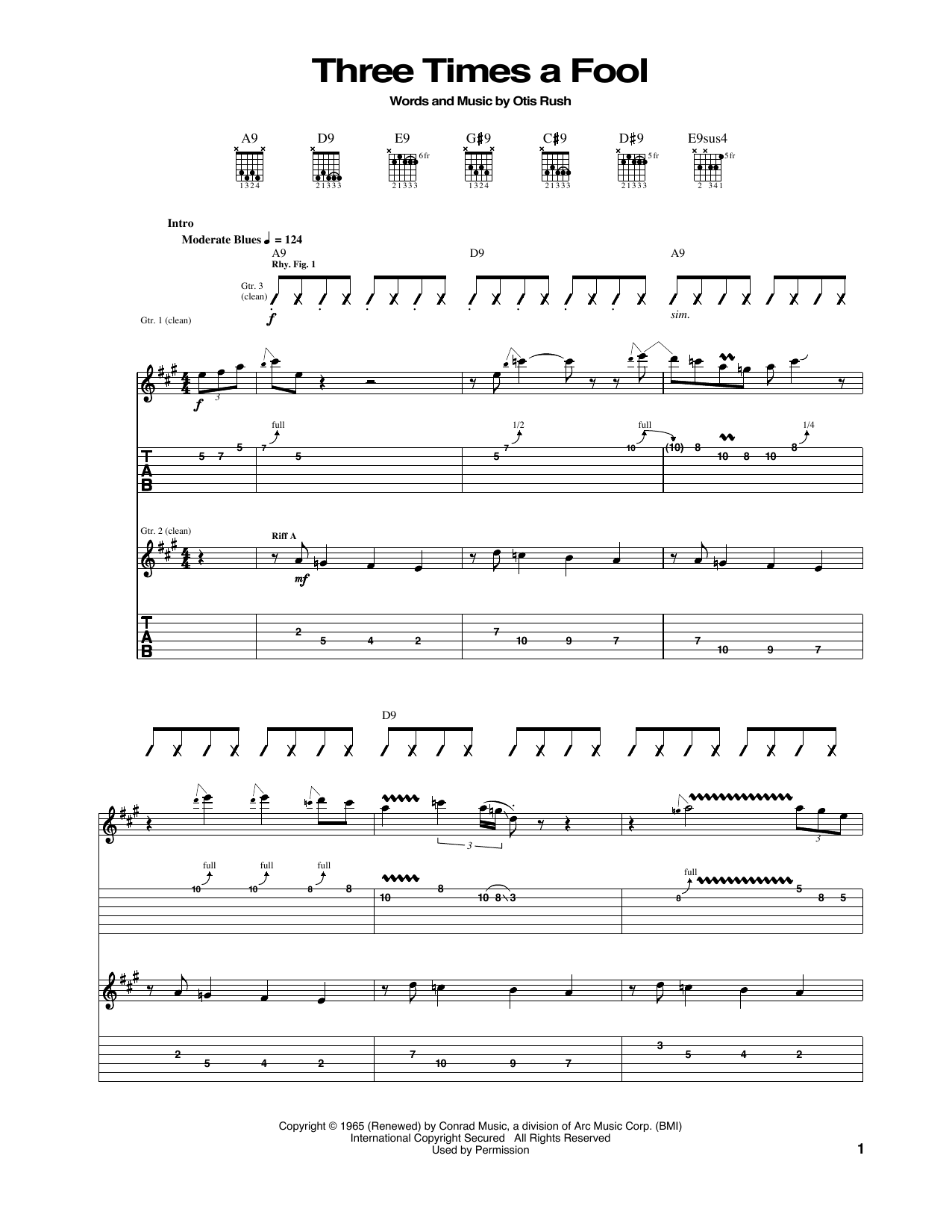 Otis Rush Three Times A Fool Sheet Music Notes & Chords for Guitar Tab - Download or Print PDF Otis Rush Three Times A Fool Sheet Music Notes & Chords for Guitar Tab - Download or Print PDF