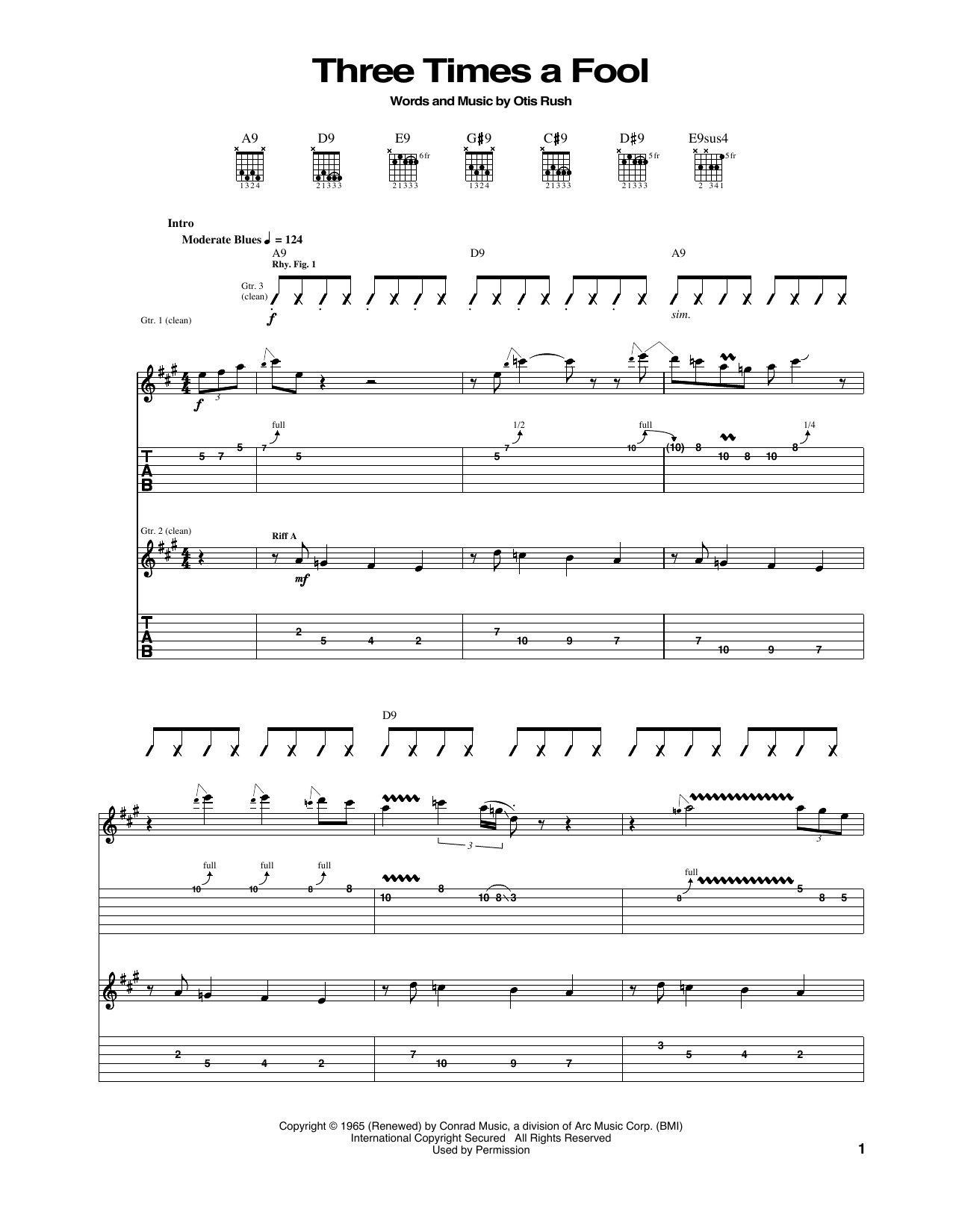 Otis Rush Three Times A Fool Sheet Music Notes & Chords for Guitar Tab - Download or Print PDF