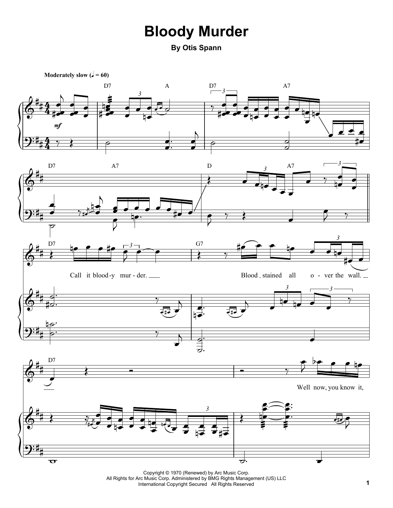 Otis Spann Bloody Murder Sheet Music Notes & Chords for Piano Transcription - Download or Print PDF