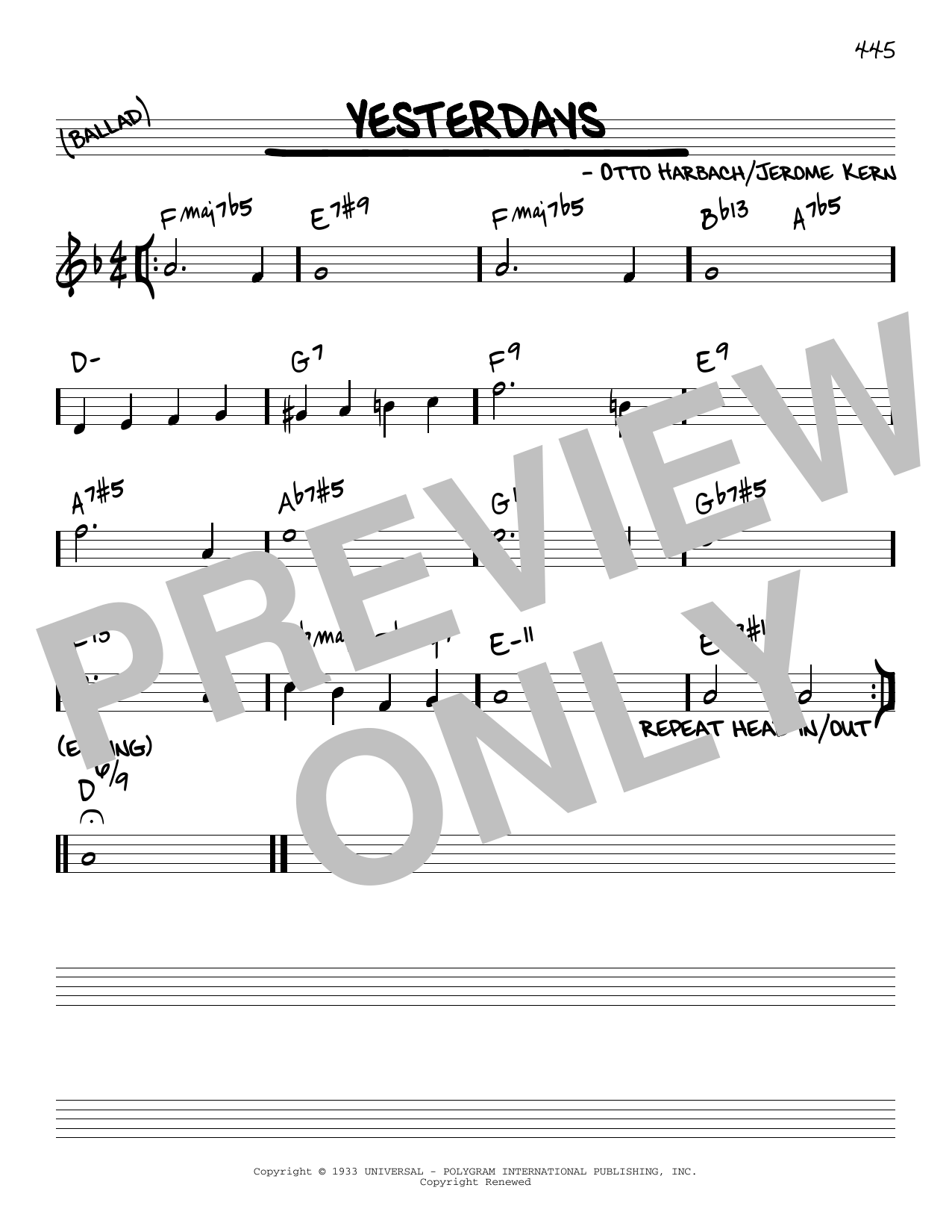 Otto Harbach Yesterdays [Reharmonized version] (arr. Jack Grassel) Sheet Music Notes & Chords for Real Book – Melody & Chords - Download or Print PDF