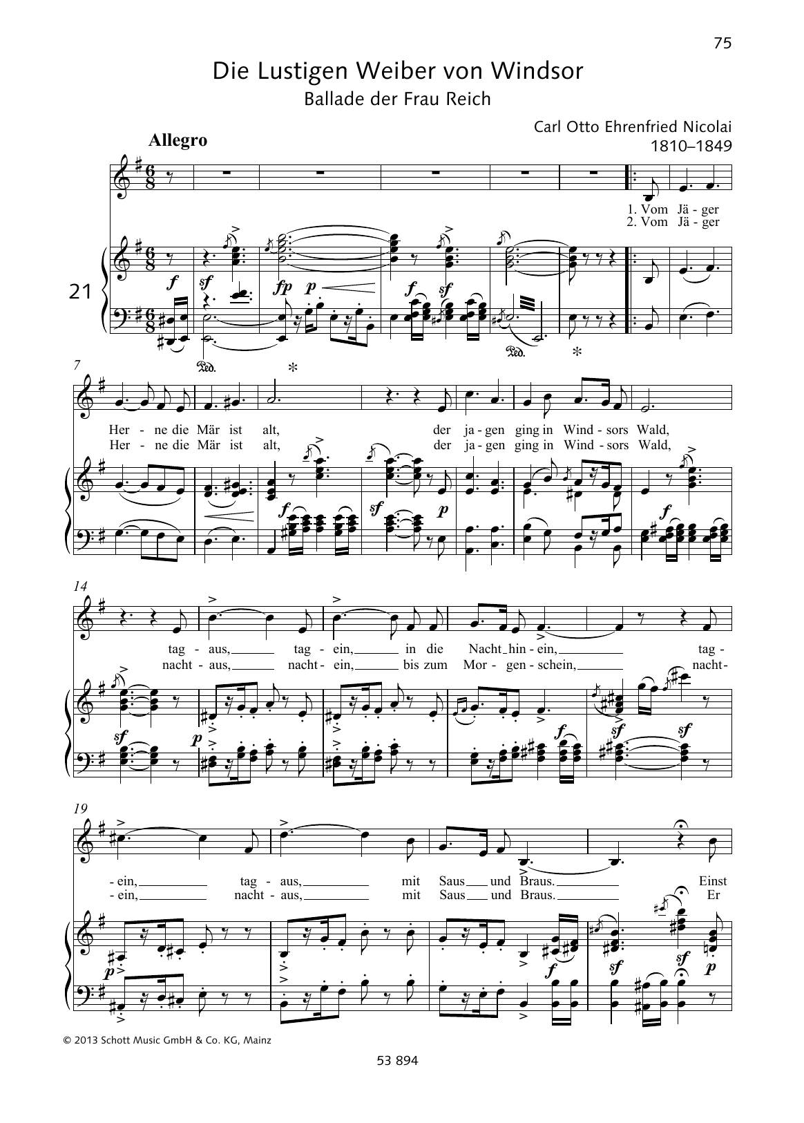 Otto Nicolai Vom Jäger Herne die Mär ist alt Sheet Music Notes & Chords for Piano & Vocal - Download or Print PDF