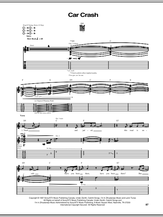 Our Lady Peace Car Crash Sheet Music Notes & Chords for Guitar Tab - Download or Print PDF