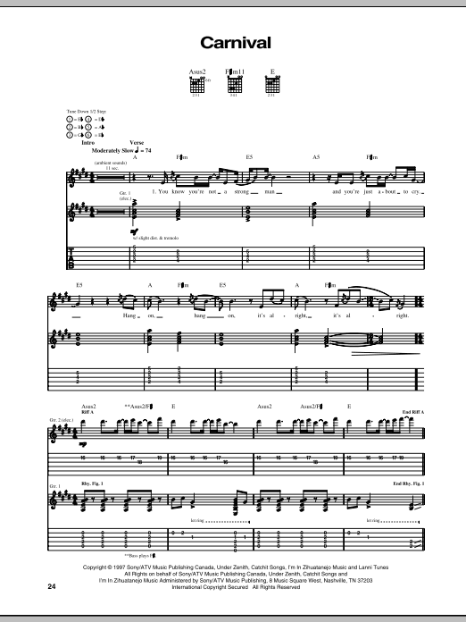 Our Lady Peace Carnival Sheet Music Notes & Chords for Guitar Tab - Download or Print PDF