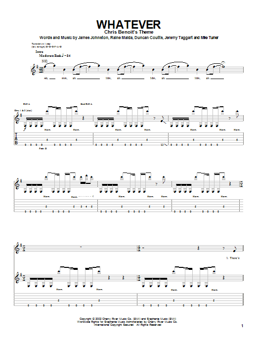 Our Lady Peace Whatever Sheet Music Notes & Chords for Guitar Tab - Download or Print PDF