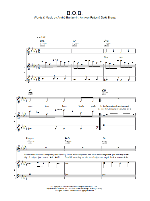 OutKast B.O.B. Sheet Music Notes & Chords for Piano, Vocal & Guitar - Download or Print PDF