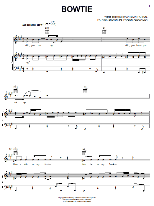 OutKast Bowtie Sheet Music Notes & Chords for Piano, Vocal & Guitar (Right-Hand Melody) - Download or Print PDF