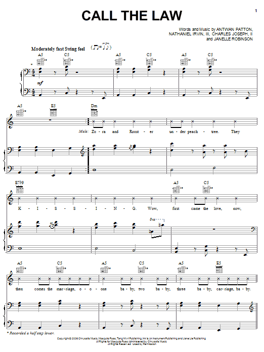 OutKast Call The Law Sheet Music Notes & Chords for Piano, Vocal & Guitar (Right-Hand Melody) - Download or Print PDF