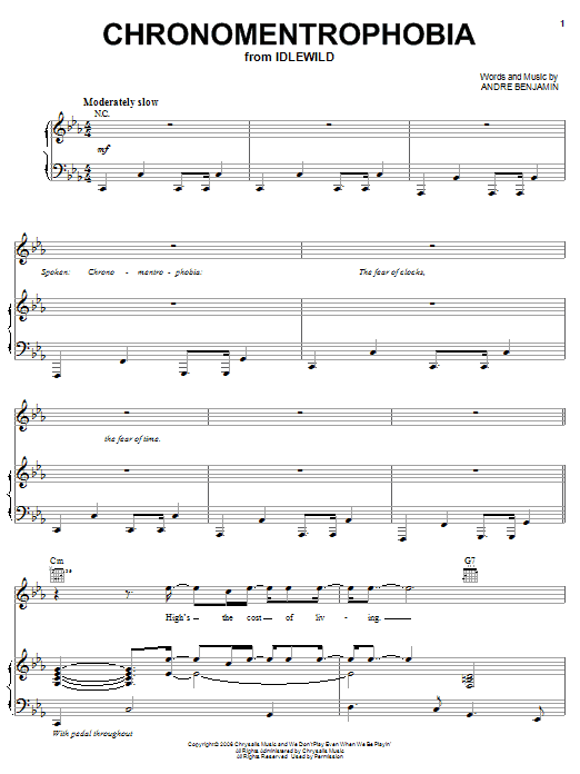 OutKast Chronomentrophobia Sheet Music Notes & Chords for Piano, Vocal & Guitar (Right-Hand Melody) - Download or Print PDF