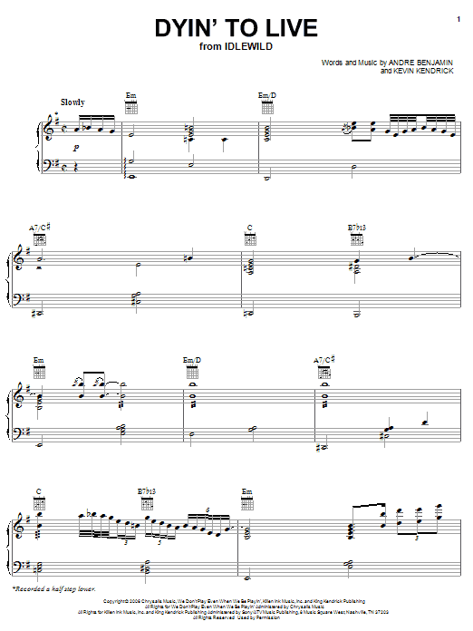 OutKast Dyin' To Live Sheet Music Notes & Chords for Piano, Vocal & Guitar (Right-Hand Melody) - Download or Print PDF