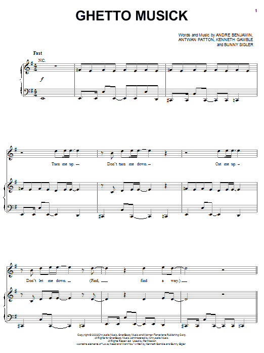 OutKast Ghetto Musick Sheet Music Notes & Chords for Piano, Vocal & Guitar (Right-Hand Melody) - Download or Print PDF