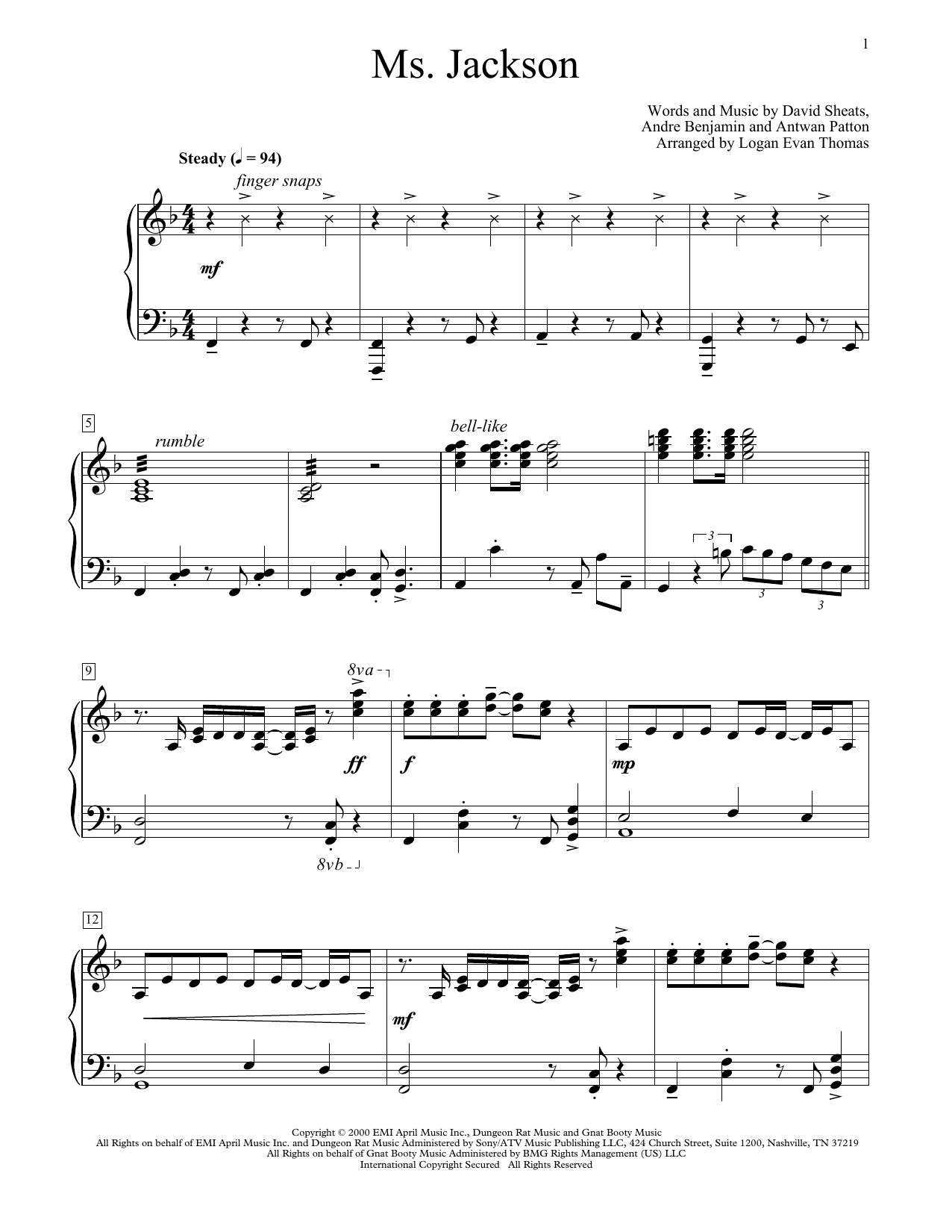 OutKast Ms. Jackson (arr. Logan Evan Thomas) Sheet Music Notes & Chords for Educational Piano - Download or Print PDF