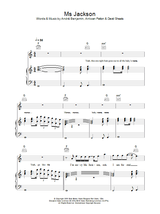 OutKast Ms Jackson Sheet Music Notes & Chords for Piano, Vocal & Guitar - Download or Print PDF