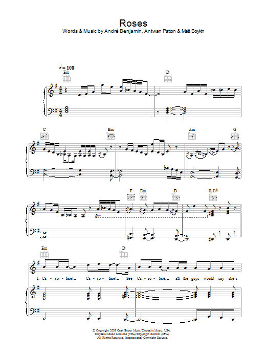 OutKast Roses Sheet Music Notes & Chords for Lead Sheet / Fake Book - Download or Print PDF