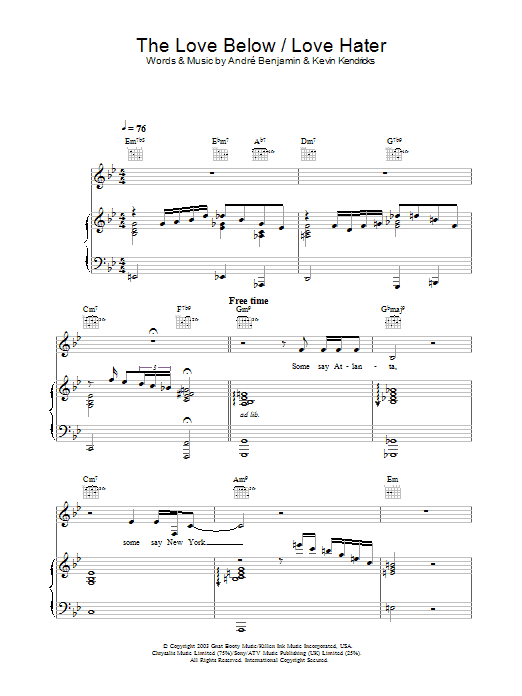 OutKast The Love Below / Love Hater Sheet Music Notes & Chords for Melody Line, Lyrics & Chords - Download or Print PDF