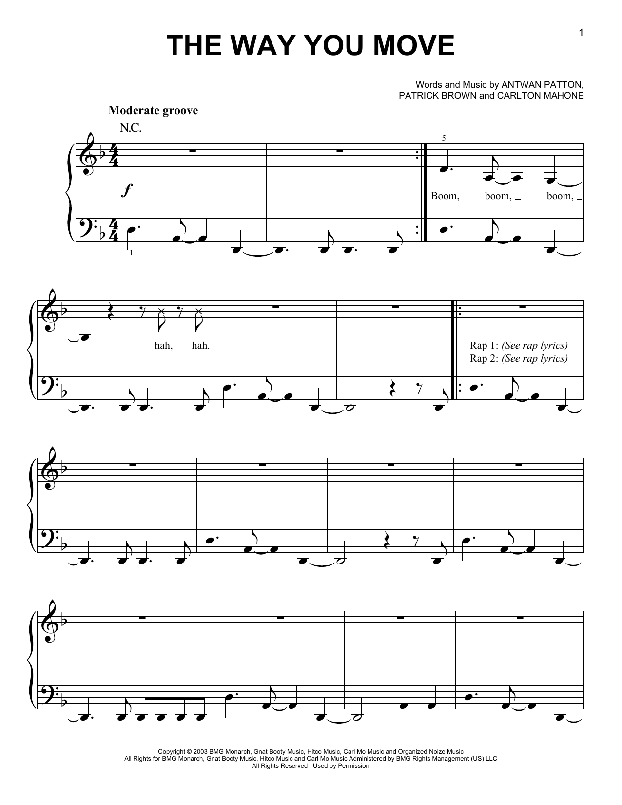 OutKast The Way You Move (feat. Sleepy Brown) Sheet Music Notes & Chords for Easy Piano - Download or Print PDF