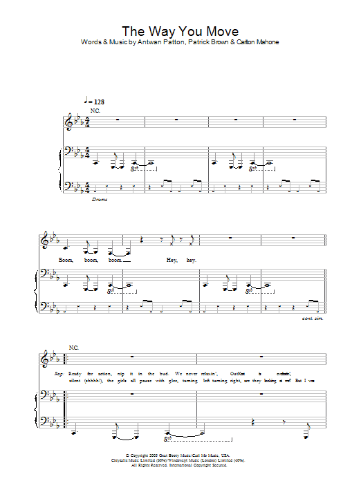 OutKast The Way You Move Sheet Music Notes & Chords for Piano, Vocal & Guitar (Right-Hand Melody) - Download or Print PDF