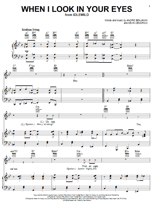 OutKast When I Look In Your Eyes Sheet Music Notes & Chords for Piano, Vocal & Guitar (Right-Hand Melody) - Download or Print PDF