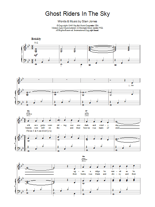 Outlaws Ghost Riders In The Sky sheet music notes and chords. Download Printable PDF.