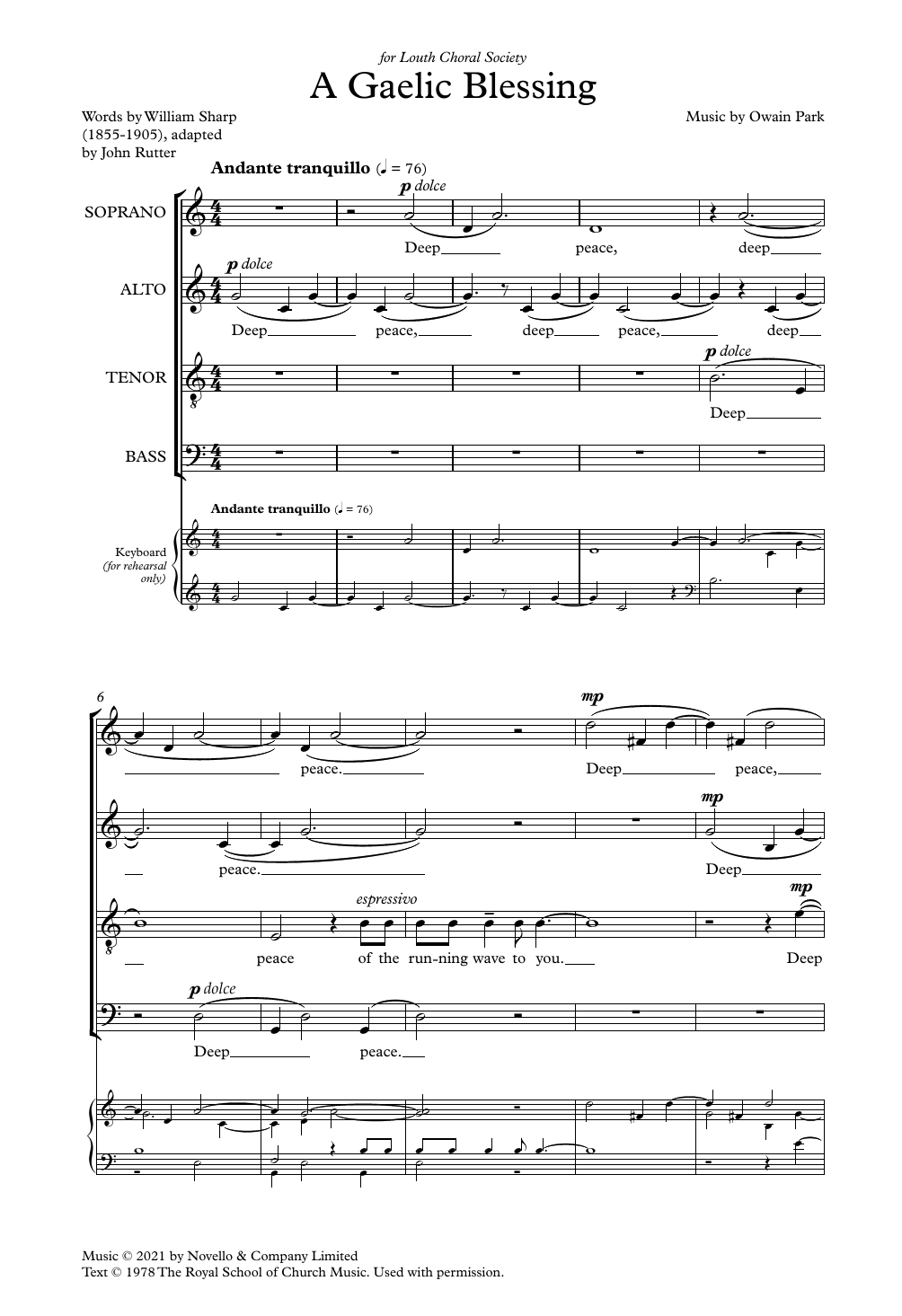 Owain Park A Gaelic Blessing Sheet Music Notes & Chords for SATB Choir - Download or Print PDF