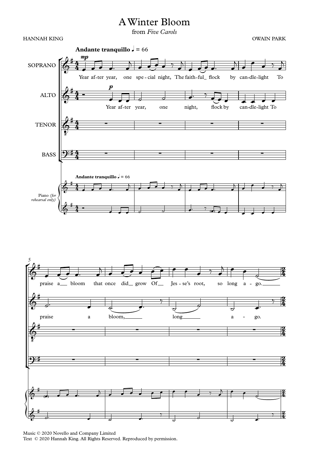 Owain Park A Winter Bloom Sheet Music Notes & Chords for SATB Choir - Download or Print PDF