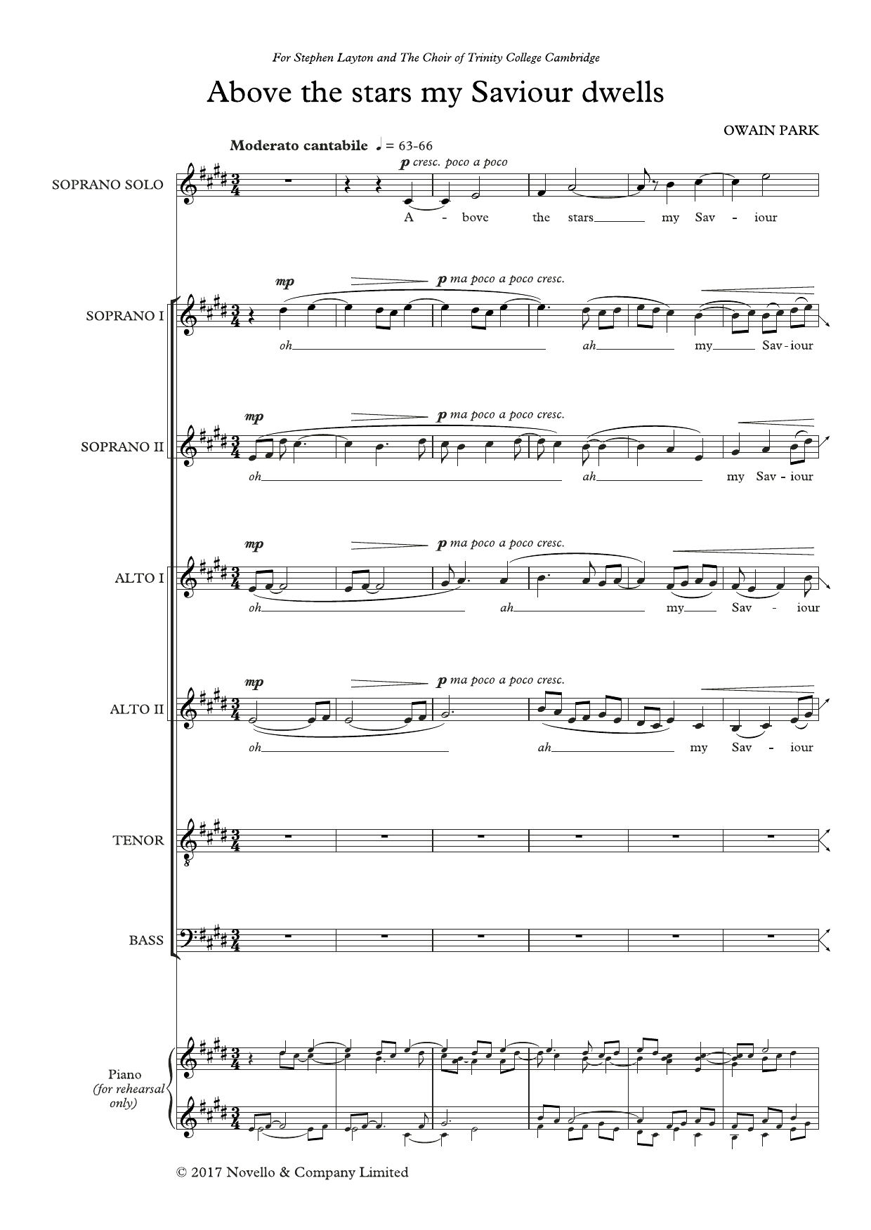 Owain Park Above The Stars My Saviour Dwells Sheet Music Notes & Chords for SATB Choir - Download or Print PDF