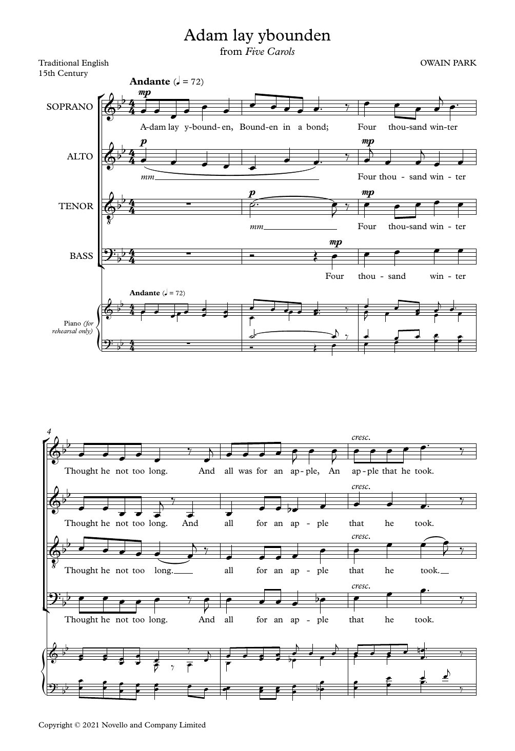 Owain Park Adam Lay Ybounden Sheet Music Notes & Chords for SATB Choir - Download or Print PDF