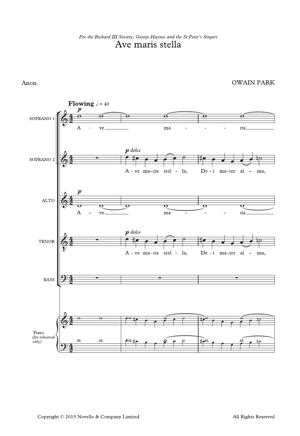 Owain Park Ave Maris Stella Sheet Music Notes & Chords for SATB Choir - Download or Print PDF