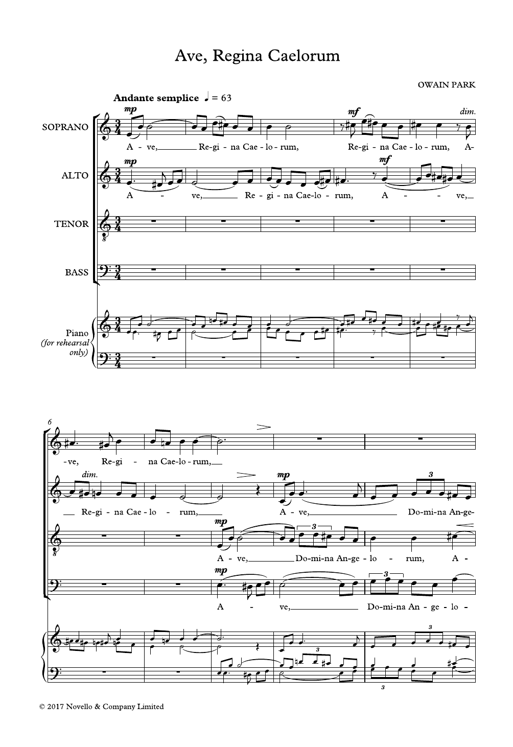 Owain Park Ave Regina Caelorum Sheet Music Notes & Chords for SATB Choir - Download or Print PDF