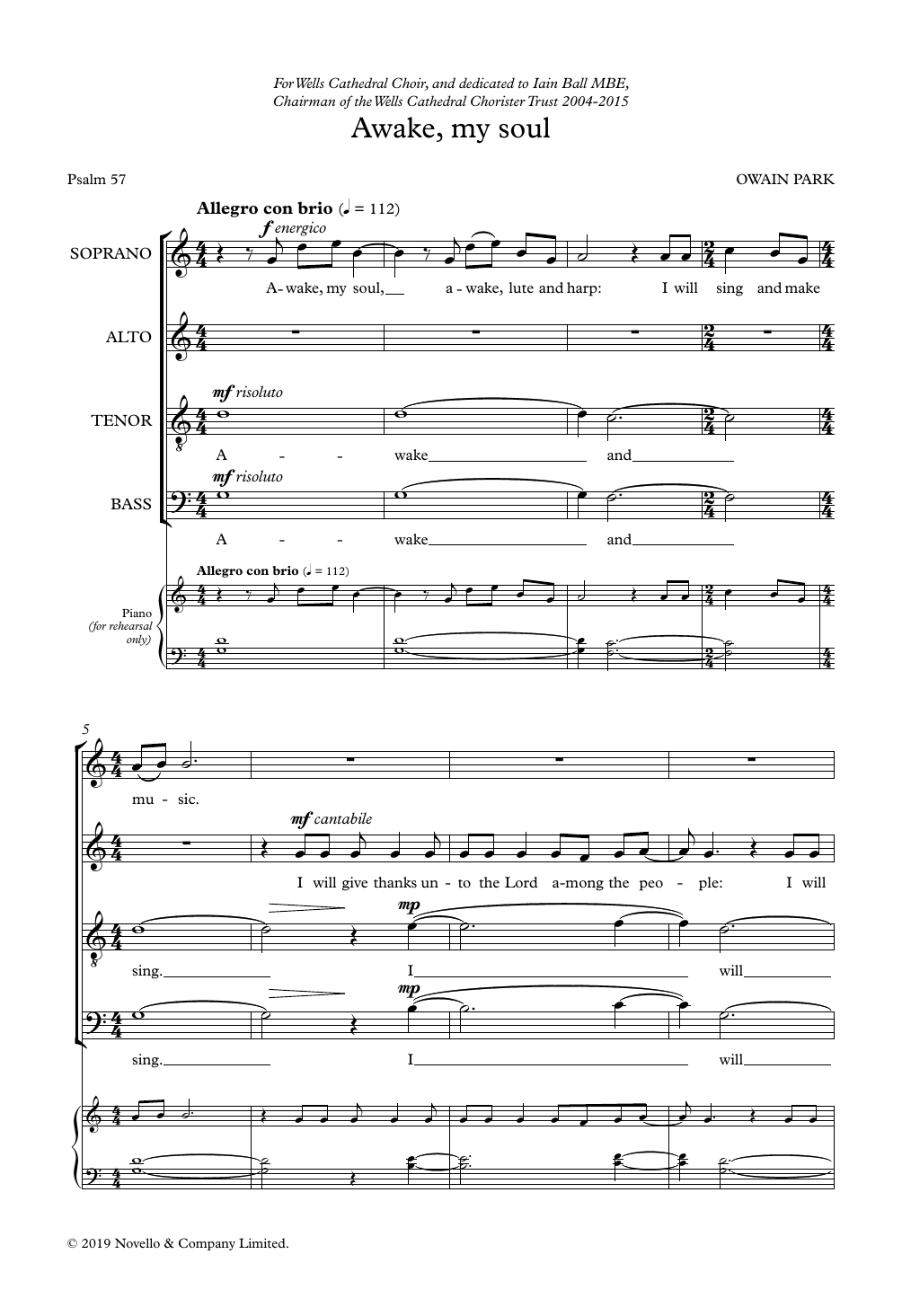 Owain Park Awake, my soul Sheet Music Notes & Chords for SATB Choir - Download or Print PDF