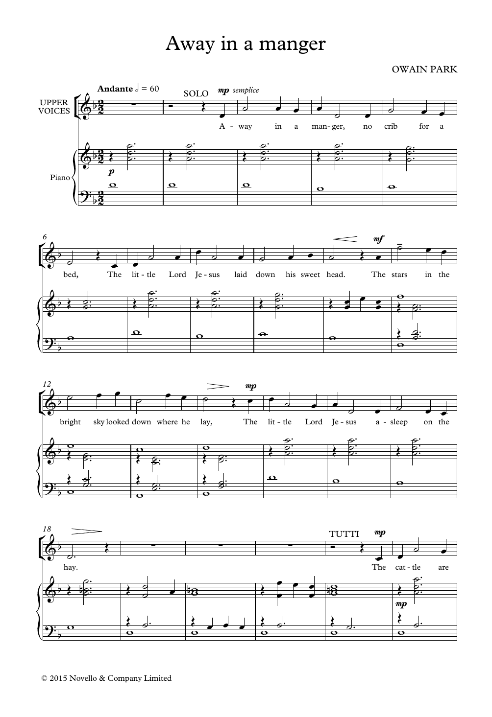 Owain Park Away In A Manger Sheet Music Notes & Chords for Choir - Download or Print PDF