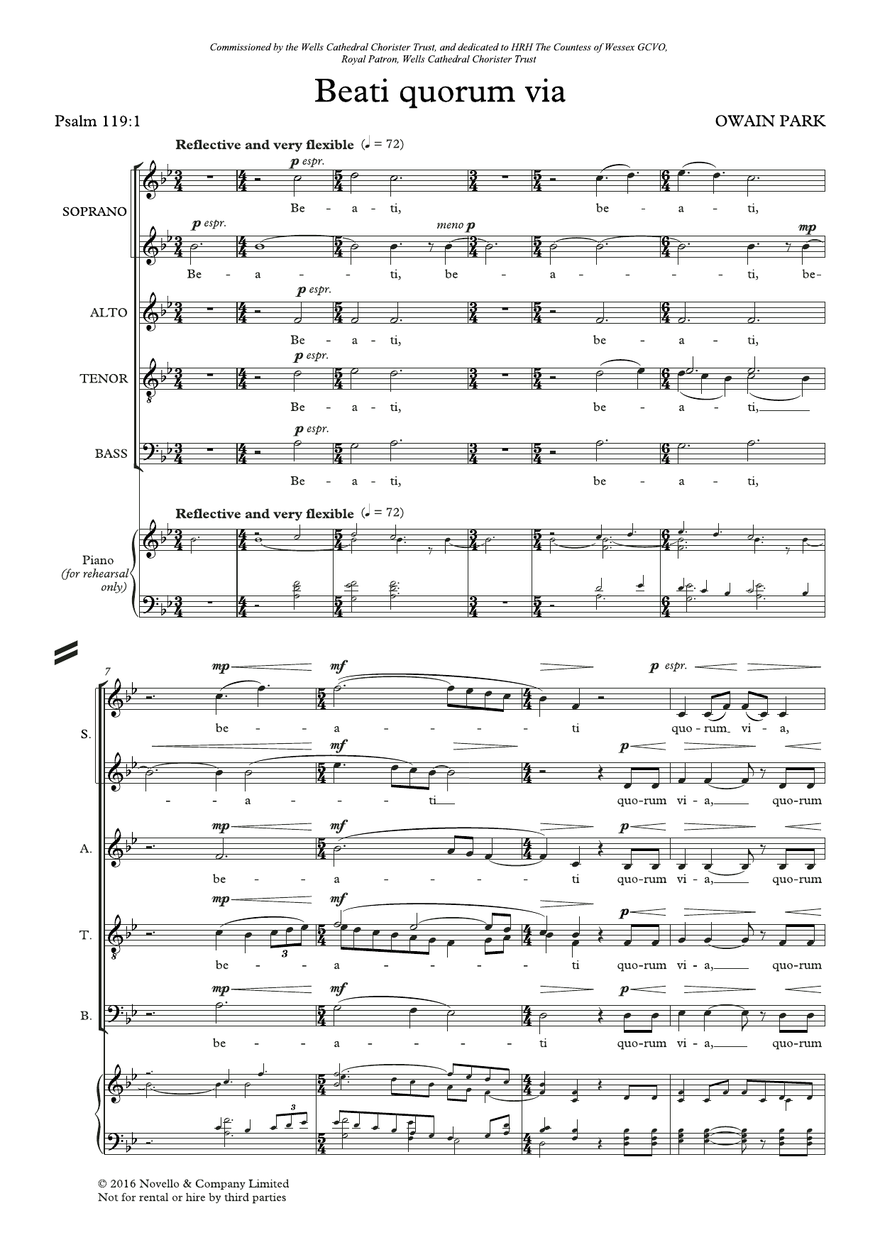 Owain Park Beati Quorum Via Sheet Music Notes & Chords for SSATB Choir - Download or Print PDF