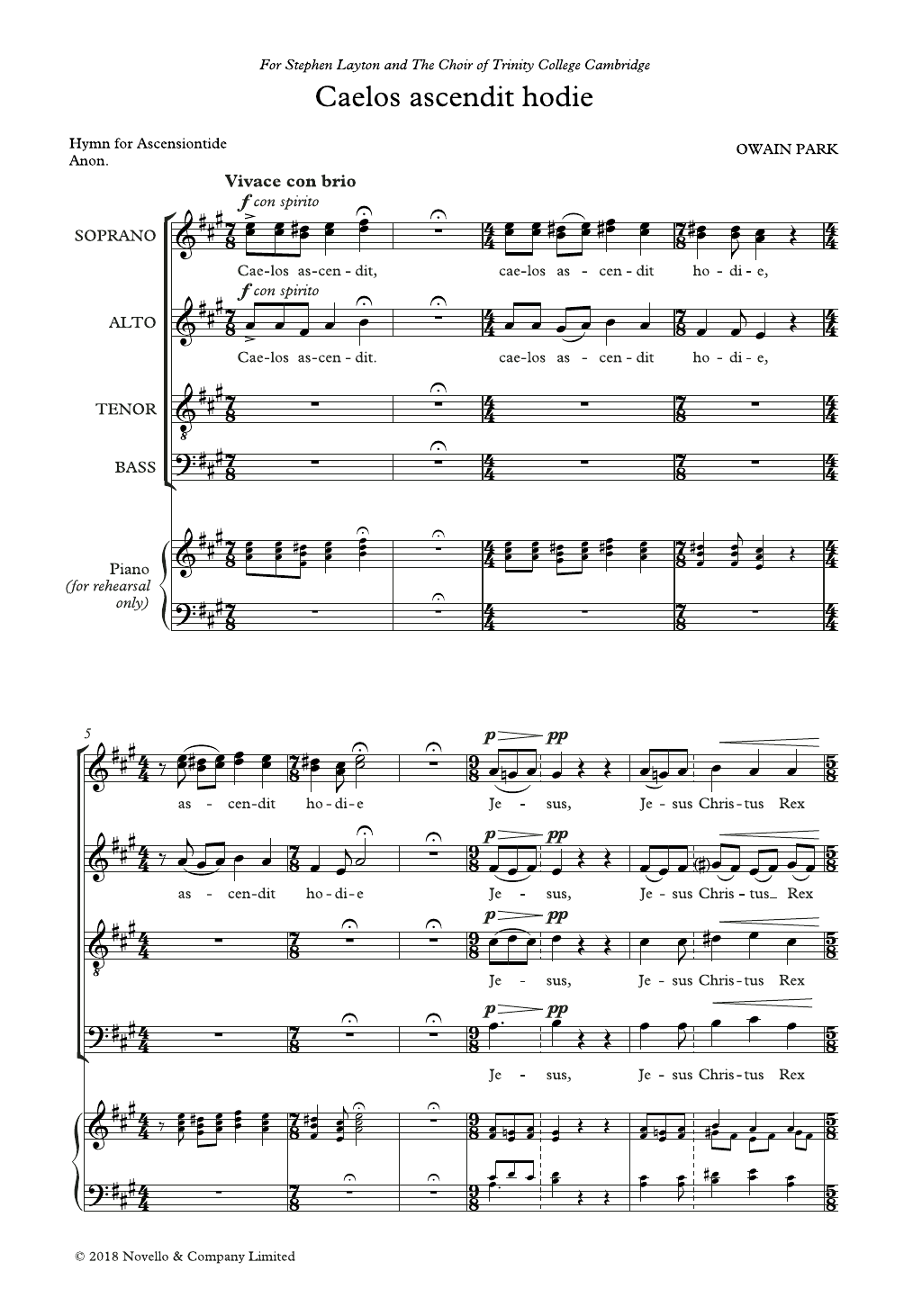 Owain Park Caelos Ascendit Hodie Sheet Music Notes & Chords for SATB Choir - Download or Print PDF Owain Park Caelos Ascendit Hodie Sheet Music Notes & Chords for SATB Choir - Download or Print PDF