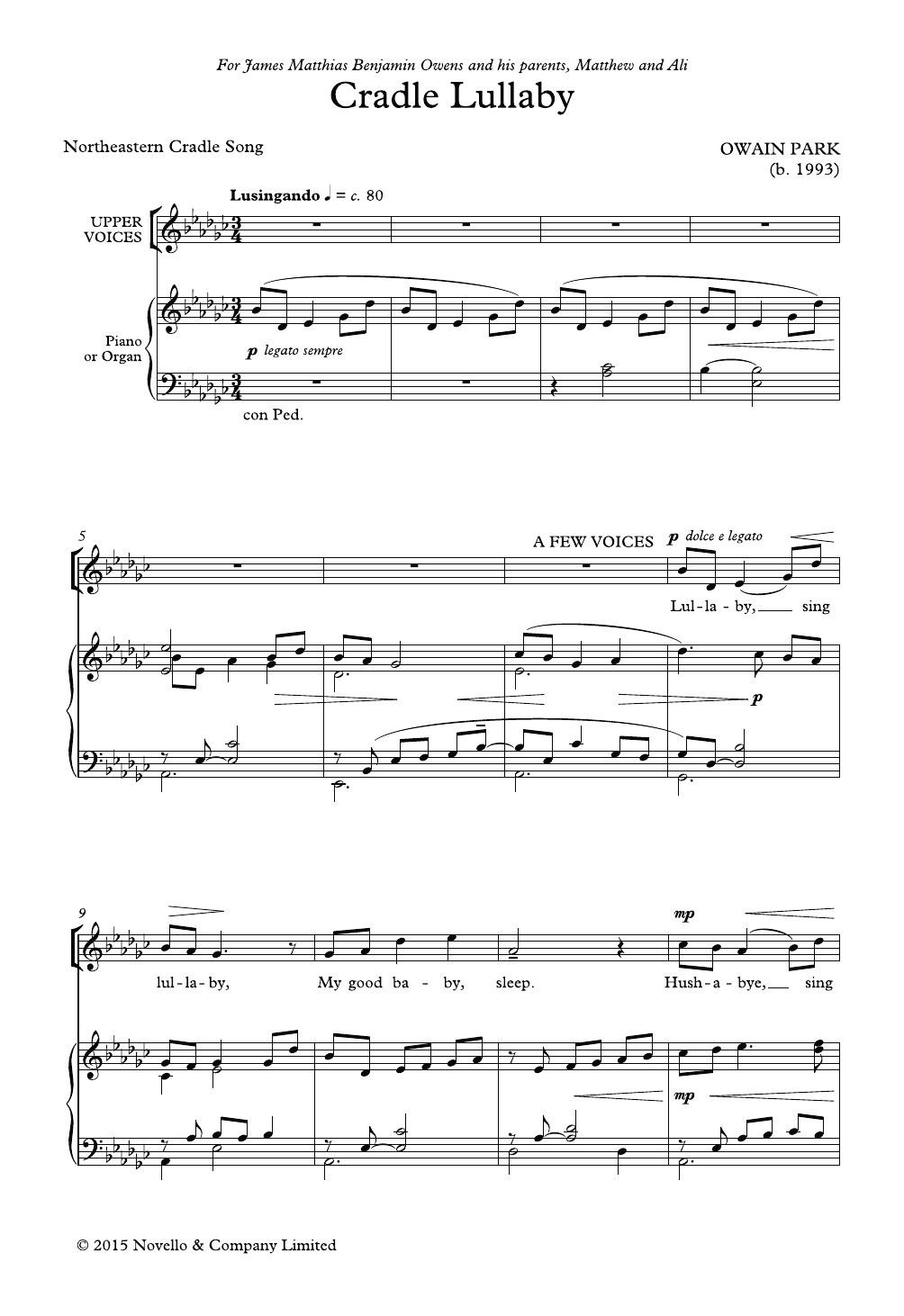 Owain Park Cradle Lullaby Sheet Music Notes & Chords for SSA Choir - Download or Print PDF