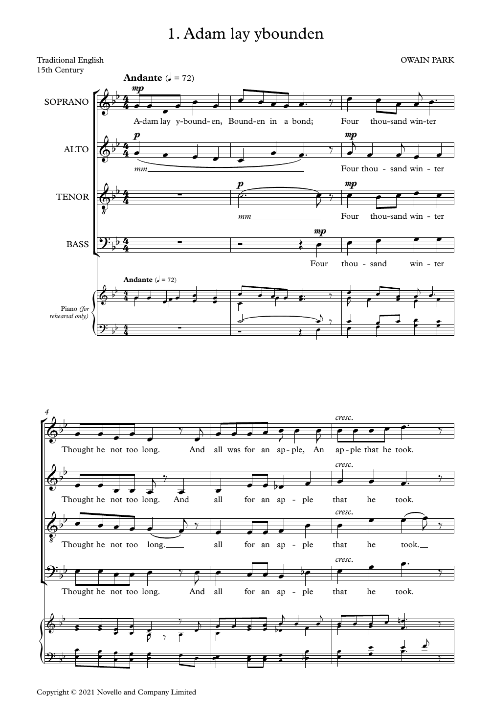 Owain Park Five Carols Sheet Music Notes & Chords for SATB Choir - Download or Print PDF