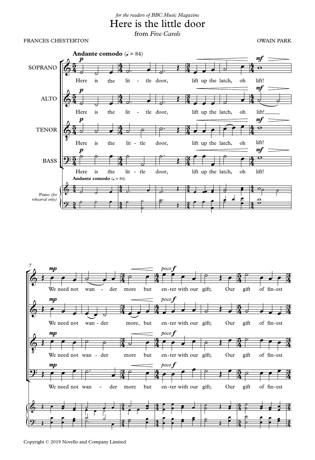 Owain Park Here Is The Little Door Sheet Music Notes & Chords for SATB Choir - Download or Print PDF
