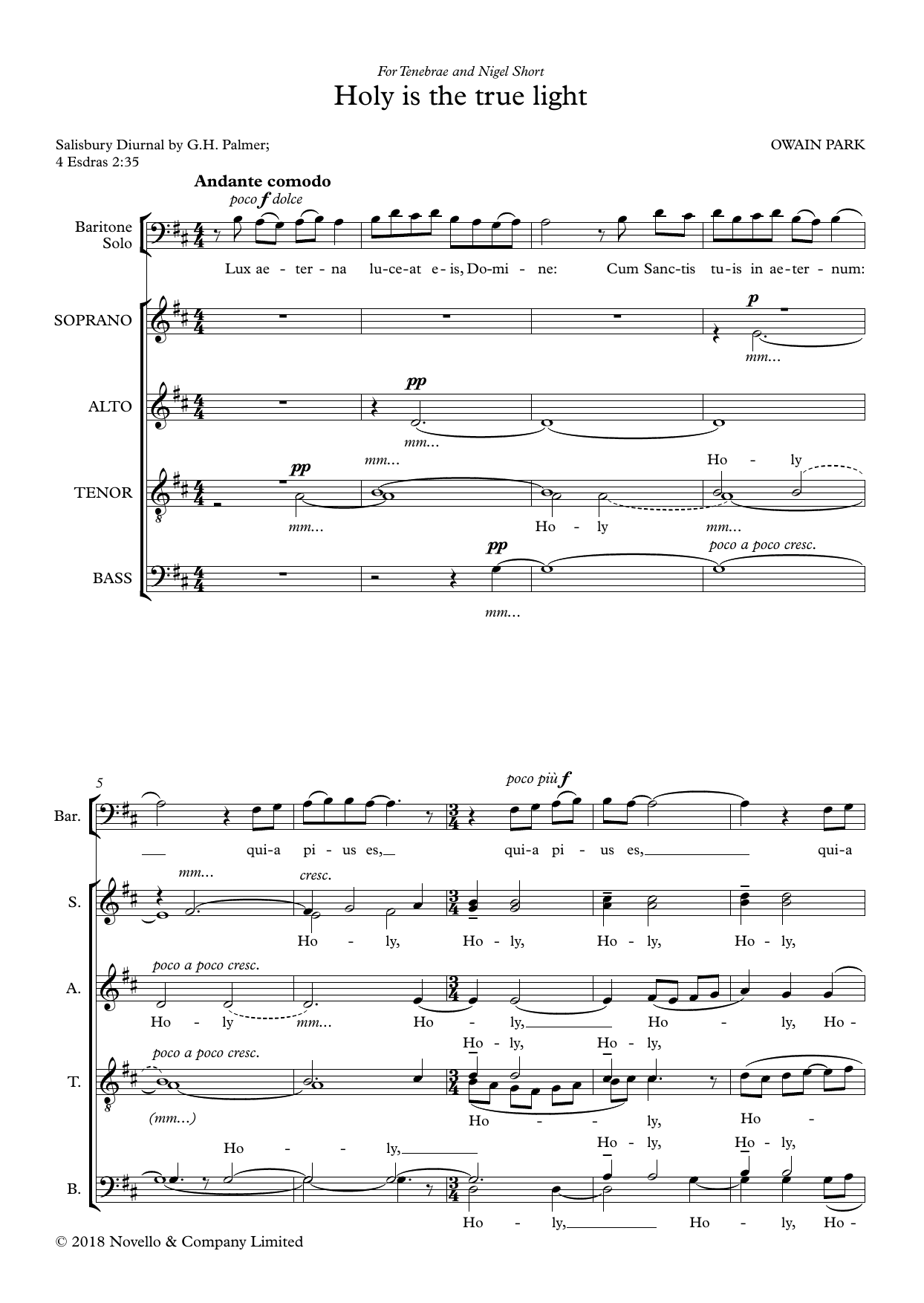 Owain Park Holy is the true light Sheet Music Notes & Chords for SATB Choir - Download or Print PDF