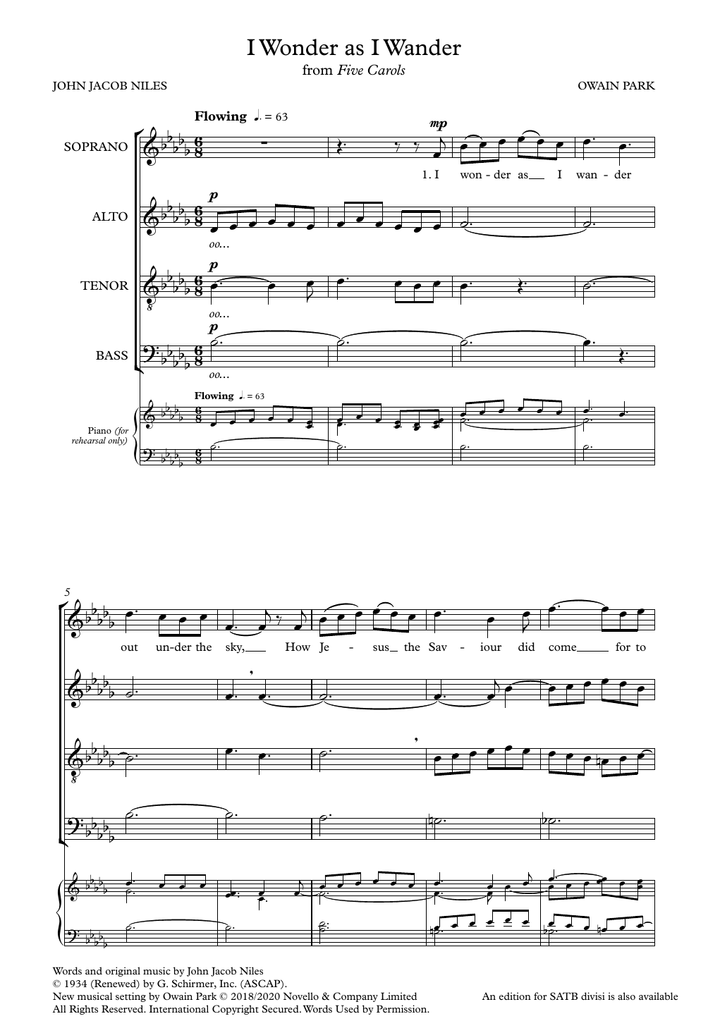 Owain Park I Wonder as I Wander Sheet Music Notes & Chords for SATB Choir - Download or Print PDF