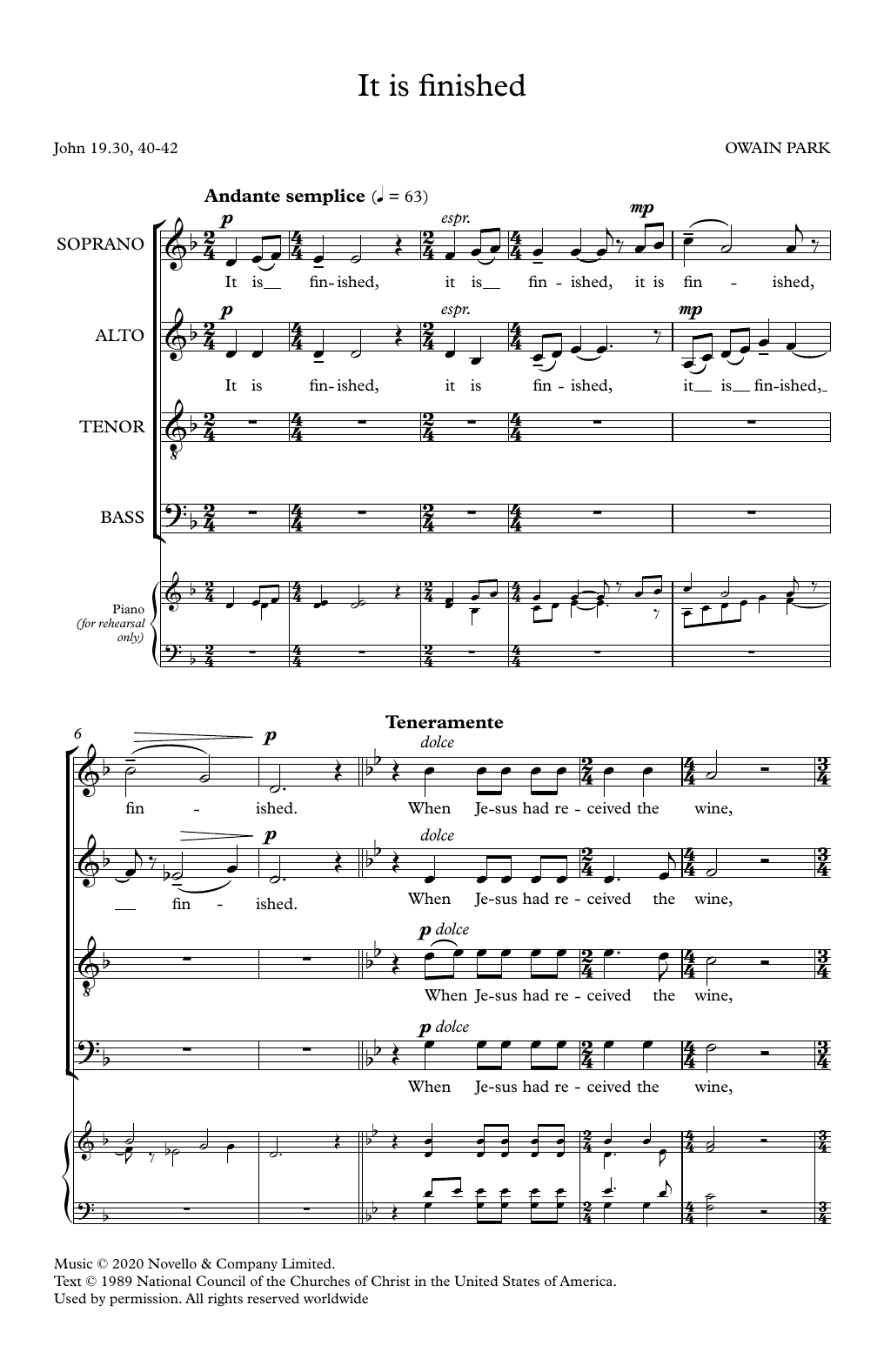 Owain Park It Is Finished Sheet Music Notes & Chords for SATB Choir - Download or Print PDF