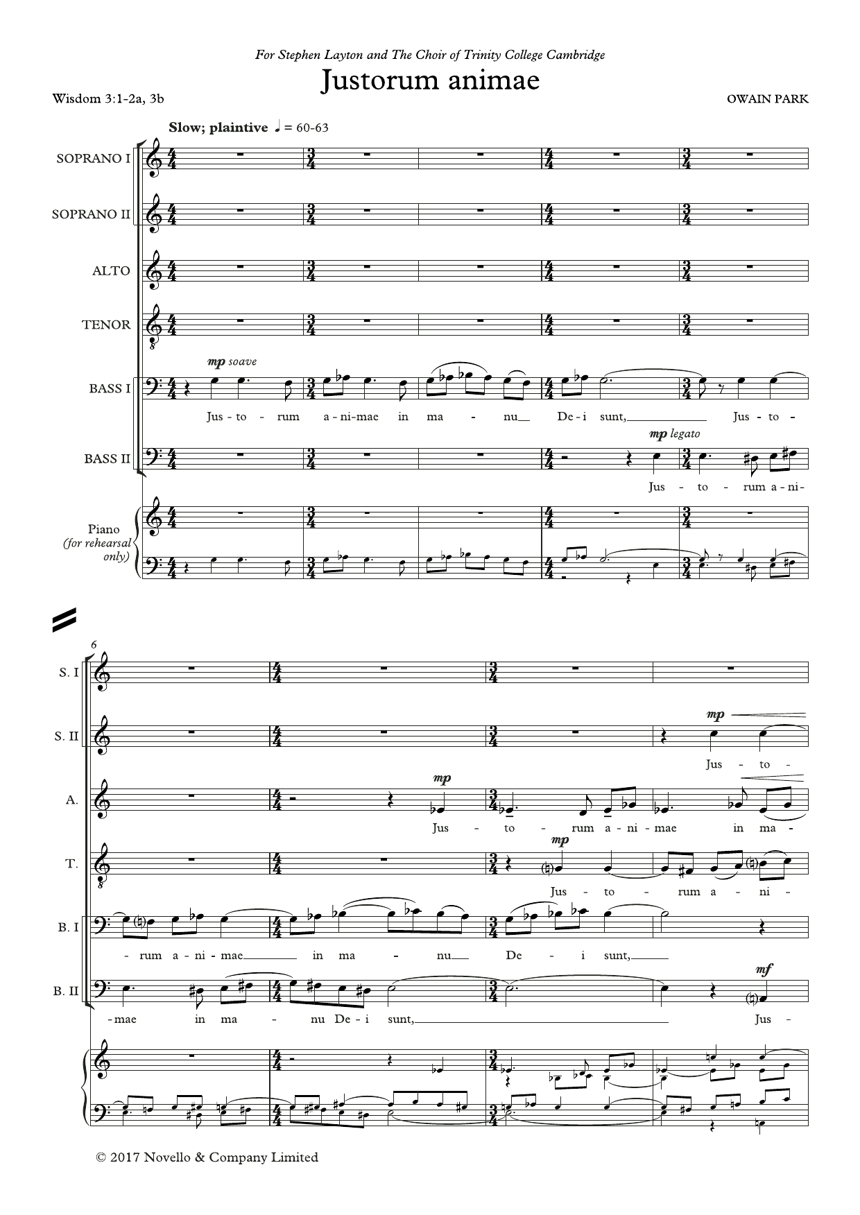 Owain Park Justorum Animae Sheet Music Notes & Chords for SATB Choir - Download or Print PDF