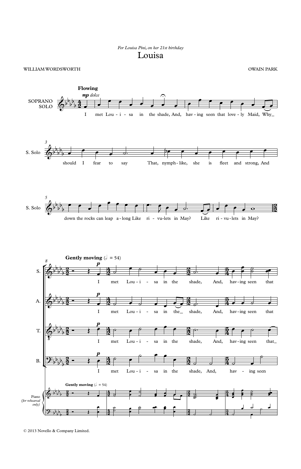 Owain Park Louisa Sheet Music Notes & Chords for SATB Choir - Download or Print PDF